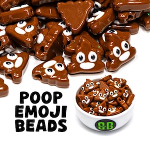 Poop Emoji Kandi Beads | Packs of 5, 10, 20, or 30 beads. Music Festival + Rave Charms in Glossy, Colorful Plastic.