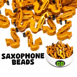 Saxophone Kandi Beads | Packs of 1, 5, 10, 20, or 30 beads. Music Festival + Rave Charms in Glossy, Colorful Plastic.