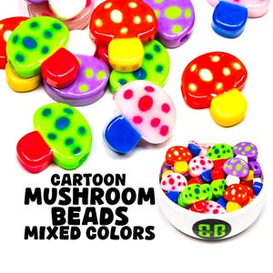 Cartoon Mushroom Kandi Beads | Choose from Glow, Red, Green, Purple, or Variety Pack. Choose from 4, 12, 24, or 36 Beads.