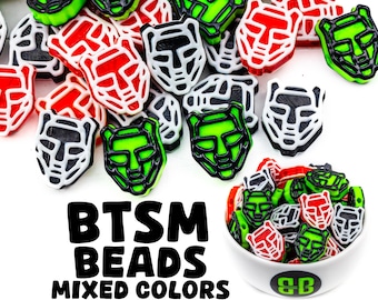 BTSM Kandi Beads | Black + Green, White + Red, Pink + White, Gold + Black, White + Black, or Variety Pack. 5, 10, 20, or 30 pcs