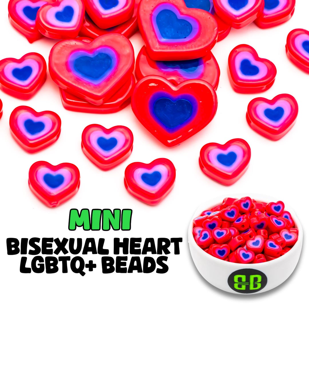 Plastic Rave Mini Bisexual Heart Kandi Beads | Glossy Plastic Rave Charms - Etsy