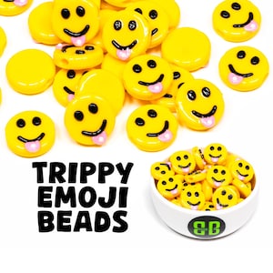 Trippy Emoji Beads | Packs of 5, 10, 20, or 30 beads. EDM Music Festival + Rave Charms in Glossy, Colorful Plastic.