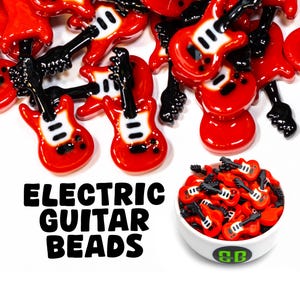 Electric Guitar | Packs of 4, 12, 24, or 36 beads. Music Festival + Rave Charms in Glossy, Colorful Plastic.