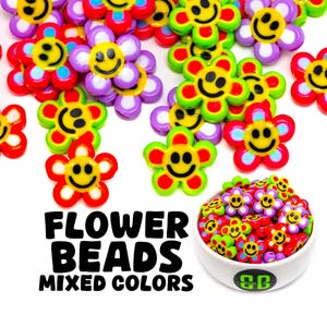 Smiley Flower Kandi Beads | Choose from Red, Purple, Pink, Green, or Variety Pack. Packs of 4, 8, 12, 24, or 36. EDM Beads in Glossy Plastic