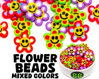 Smiley Flower Kandi Beads | Choose from Red, Purple, Pink, Green, or Variety Pack. Packs of 4, 8, 12, 24, or 36. EDM Beads in Glossy Plastic