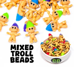 Troll Doll Kandi Beads | Packs of 4, 12, 24, or 36 beads. EDM Music Festival + Rave Charms in Glossy, Colorful Plastic.