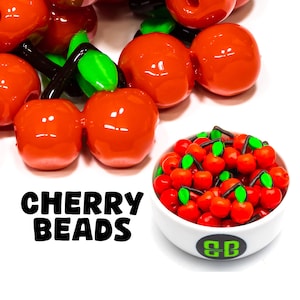 Cherry Kandi Beads | Packs of 5, 10, 20, or 30 beads. Music Festival + Rave Charms in Glossy, Colorful Plastic.