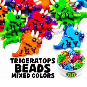 Triceratops Dinosaur Kandi Beads | Choose from Blue, Green, Orange, Pink, or Variety Pack. EDM Rave Charms in Glossy, Colorful Plastic.