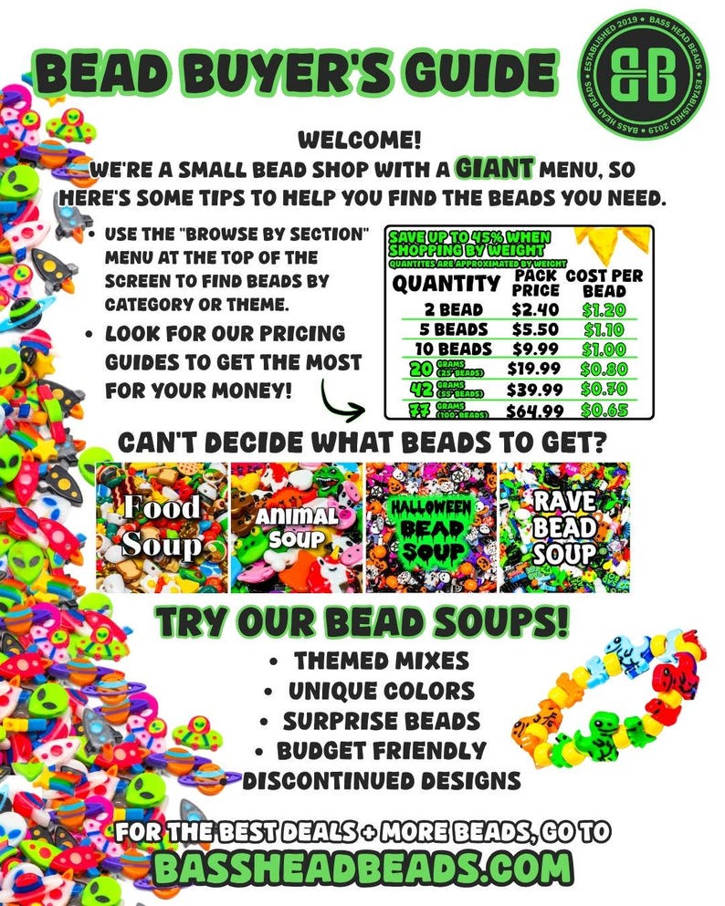 Blacklight Rave Kandi Beads Combo Pack | Choose from DJ Board, Speaker, Bass Head, Where's Molly, PLUR, Leaf, or Variety Pack image 10