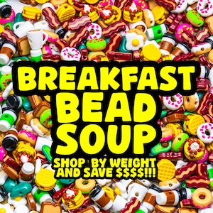Breakfast Bead Soup! Mix of Breakfast Kandi Beads by Weight. Grab Bag of Bass Head Beads for Festival Jewelry. (Not Edible, Do Not Eat)