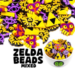 Zelda Kandi Beads | Choose from Sheikah, Triforce, Majoras Mask, Hyrule, or Variety Pack. Packs of 4, 12, 24, or 36 beads.