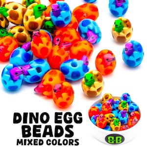 Dino Egg Kandi Beads | Packs of 3, 6, 12, or beads by weight. Music Festival + Rave Charms in Glossy, Colorful Plastic in 3 Colors