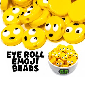 Eye Roll Emoji Kandi Beads | Packs of 5, 10, 20, or 30 beads. Music Festival + Rave Charms in Glossy, Colorful Plastic.