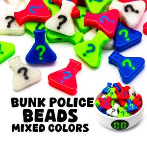 Bunk Police Beaker Charity Kandi Beads | Choose from Pink, Green, Blue, Glow in the Dark, or Variety Pack. Rave Charms in Glossy Plastic.