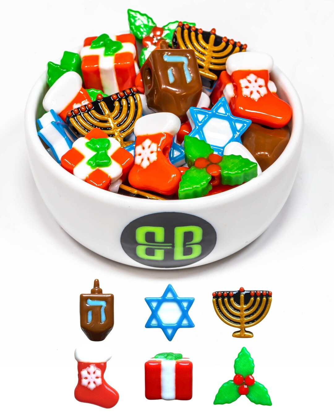 Winter Holiday Kandi Beads Choose From Dreidel, Star of David, Menorah