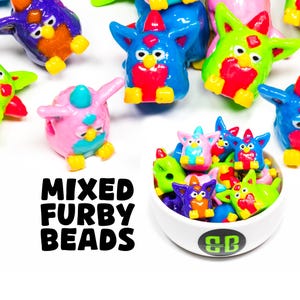 Furby Kandi Beads | Packs of 4, 12, 24, or 36 beads. Music Festival + Rave Charms in Glossy, Colorful Plastic.