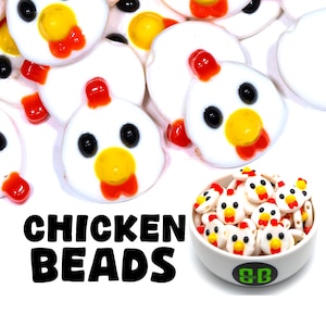 Chicken Kandi Beads | Packs of 5, 10, 20, or 30 beads. Music Festival + Rave Charms in Glossy, Colorful Plastic.