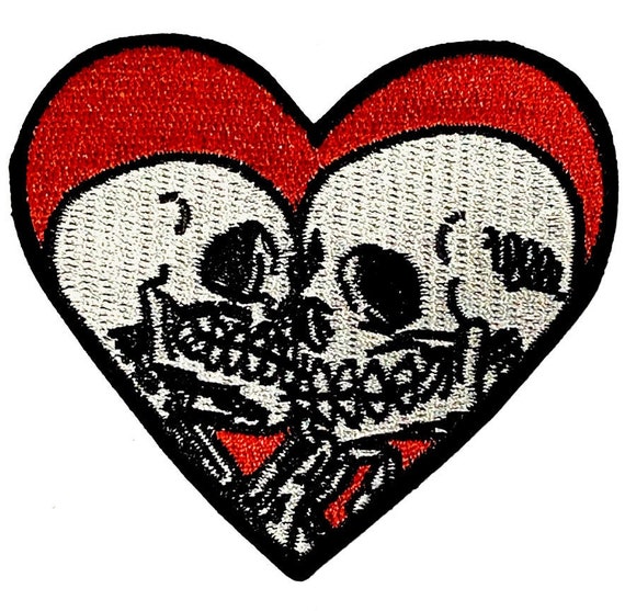 Heart Skull Embroidered Iron-On Patch