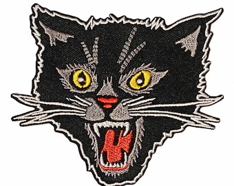 WildCat Schwarze Katze Aufnäher, gestickt, Punk Rockabilly Biker Traditionelles Tattoo Applikation
