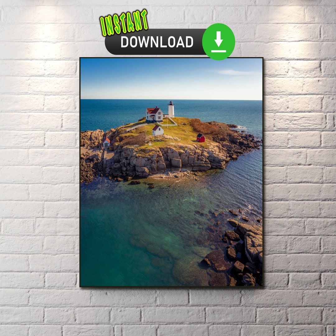 Nubble Lighthouse, Printable Wall Art, Instant Digital Download, Aerial