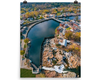 Shelburne Falls Glacial Potholes & Bridge of Flowers - Aerial Image Poster