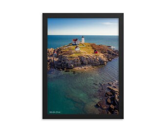 The Nubble Lighthouse in York, Maine. Aerial Picture - Framed poster