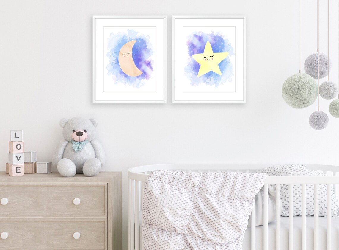 Moon and Stars Nursery Decor Digital Download Star Nursery Etsy