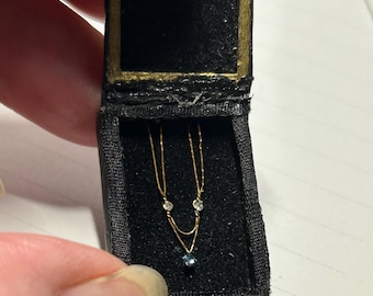 Dollhouse Miniature 1:12 Jeweled Necklace in Leather Covered Box Artisan OOAK