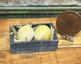 DollHouse  1:12 - Hand Made Ostrich Eggs in wooden Box OOAK IGMA