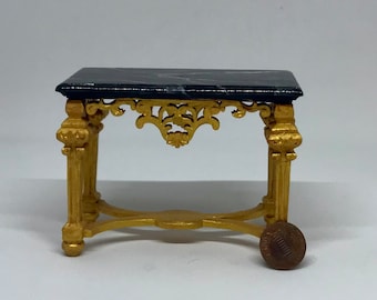 DollHouse Miniature 1:12 Fancy Marble Top Table Carved Base OOAK