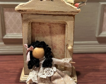 Dollhouse Miniature 1:12 OOAK Toy Cupboard with Doll, Opens, by R-STUFF. doll for doll