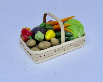 DollHouse Miniature 1:12 Barb Lotto Filled Assorted Vegetable Basket OOAK IGMA