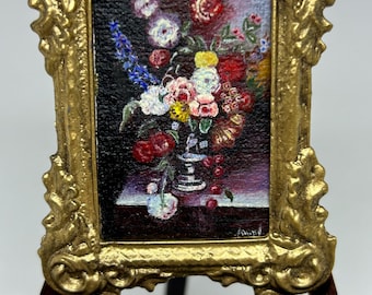 Dollhouse Miniature 1:12 Original Oil Painting - Florals - Signed OOAK
