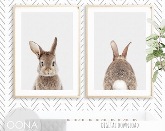 Bunny Print Baby Nursery Wall Art PRINTABLE Nursery Art Animals Nursery Prints Set Of 2 Rabbit Print Picture Bunny Nursery Decor Prints