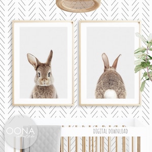 Bunny Print Baby Nursery Wall Art PRINTABLE Nursery Art Animals Nursery Prints Set Of 2 Rabbit Print Picture Bunny Nursery Decor Prints