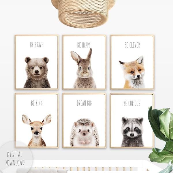 Baby Woodland Animals for Nursery Decor Woodland Prints Forest Nursery Gallery Wall Art Set of 6 Baby Animal PRINTABLE Above Crib Decor DIY