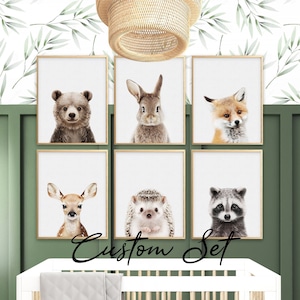 Láminas de animales del bosque para guardería, láminas de animales del bosque, juego de láminas de animales para guardería, 6 imágenes de arte mural de animales bebés, decoración de guardería con bosque DIGITAL