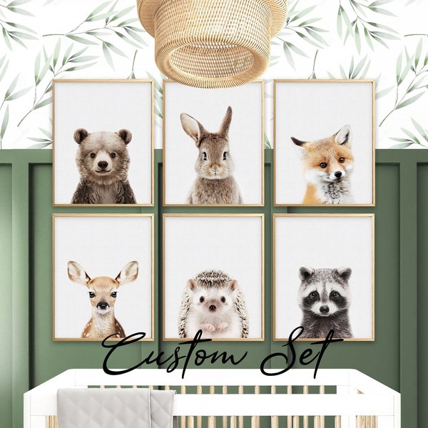 Woodland Nursery Prints, Woodland Animal Prints, Nursery Animal Print Set, 6 Baby Animals Wall Art Pictures, Forest Nursery Decor DIGITAL