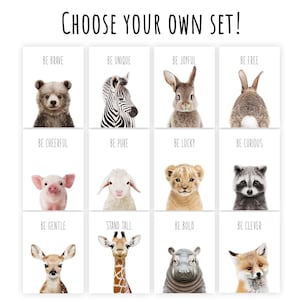 Impresiones de citas inspiradoras para guardería, arte de pared de animales bebés para niños, afirmaciones positivas, letrero de texto personalizado, sé valiente, amable, tú DESCARGA DIGITAL
