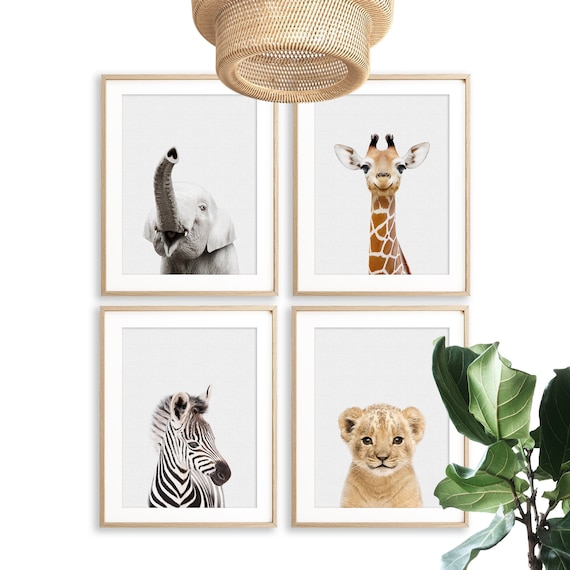 Safari Nursery Prints Set of 4 Baby Animals Print Safari Animal Prints for Jungle Nursery Wall Art Zoo Jungle Animal Decor DIGITAL DOWNLOAD