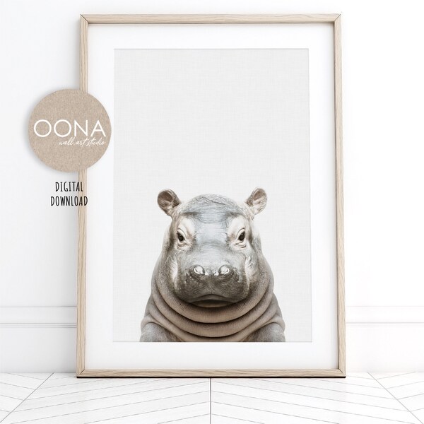 Baby Hippo Print Safari Animal Wall Art Nursery Poster PRINTABLE Baby Animal Art Hippo Wall Art Baby Room Art Safari Baby Shower Decoration