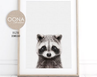 Baby Waschbär Print Wald Kinderzimmer Druck druckbare Waschbär Wand Kunst Waldkreatur Kinderzimmer Baby Waldtiere Druck für Kinderzimmer Dekor