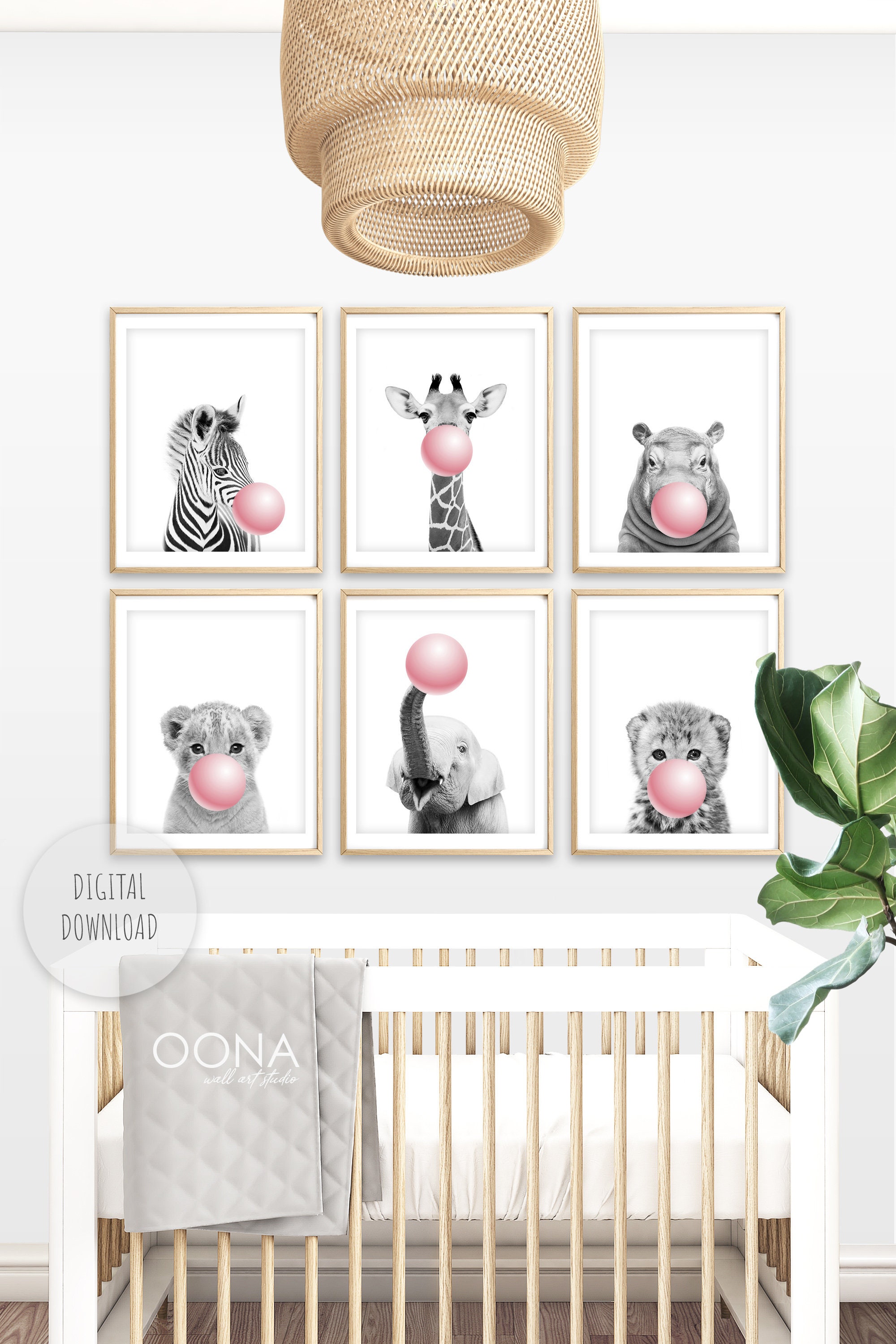 Blush Pink Nursery Wall Art Baby Safari Animal Prints With | Etsy