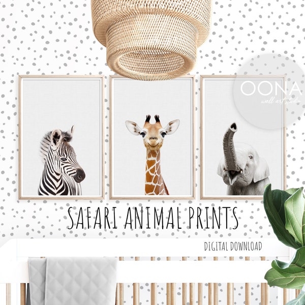 Safari Nursery Art Prints Baby Animal Nursery Wall Art Animals Wall Art Nursery PRINTABLE Nursery Art Jungle Elephant Giraffe Set of 3 Print