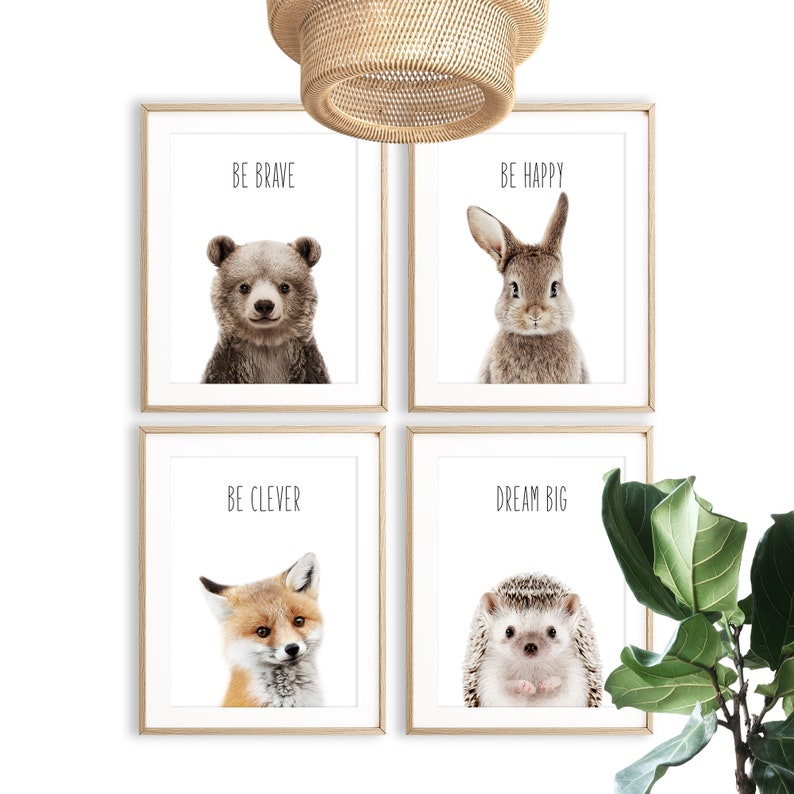 Woodland Nursery Animal Wall Art Nursery Baby Animals PRINTABLE Kids Wall Art Set 4 Toddler Bedroom Decor Woodland Wall Art Prints Boy Girl image 1