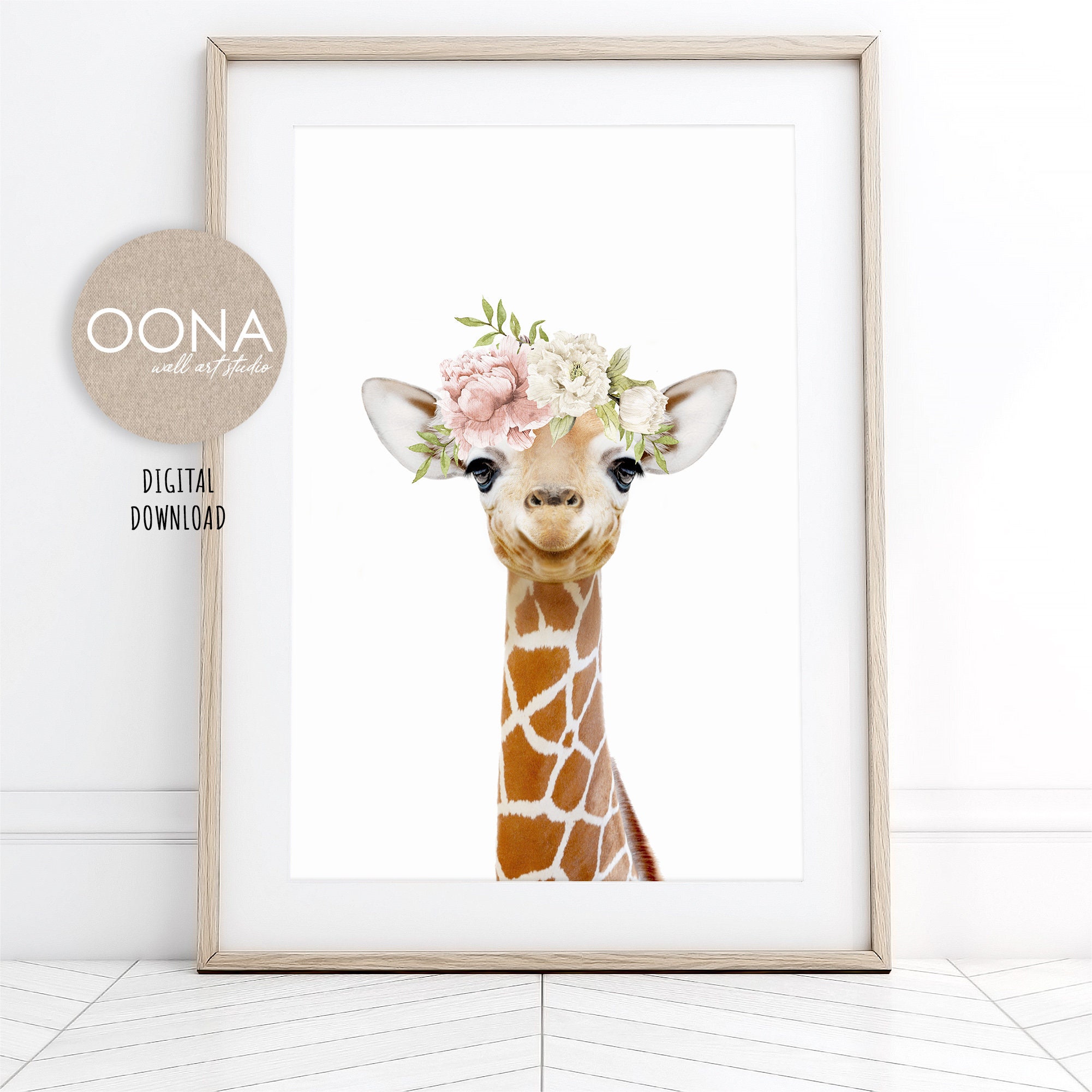 Girl Safari Nursery Decor Set PRINTABLE Floral Blush Wall Art Jungle ...