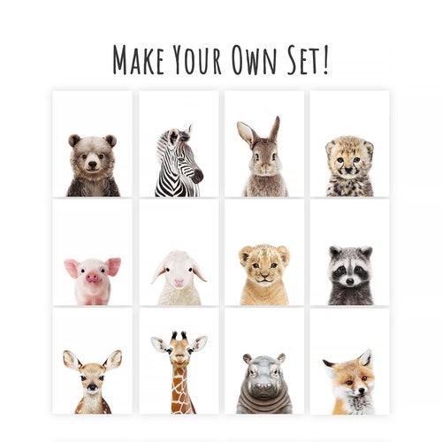 PRINTABLE Baby Animal Prints for Nursery Wall Art, Safari Nursery Animal Print Set, Woodland Animal Nursery Prints, Baby Animals Poster