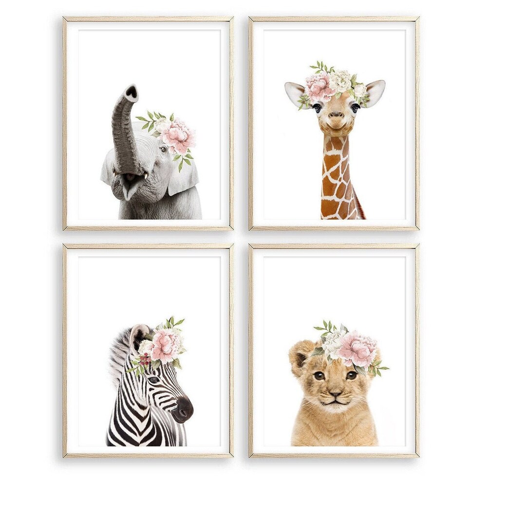 Girl Safari Nursery Decor Set PRINTABLE Floral Blush Wall Art Jungle ...