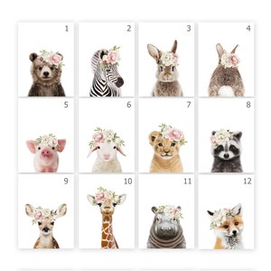 PRINTABLE Baby Animals with Flower Crowns, Woodland Nursery Decor Girl, Nursery Prints Girl, Nursery Wall Art, Flower Crown Animal Prints image 3