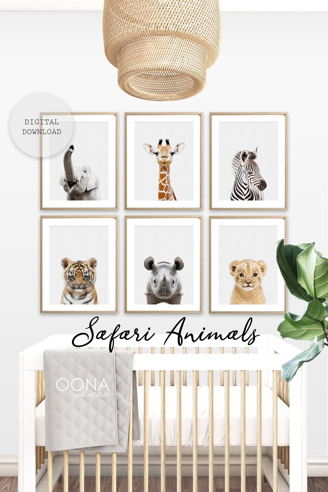 Safari Nursery Animal Wall Art Nursery Decor Set of 6 Baby Room Wall ...